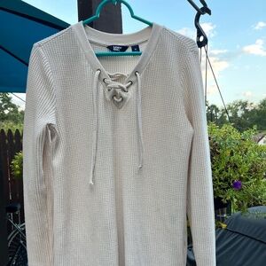 Women's Long Sleeve Waffle Knit Lace Up Tunic